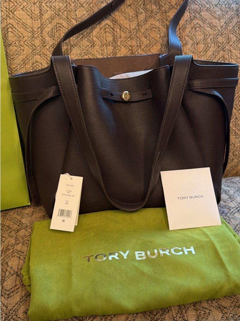 Tory Burch Chocolate Brown Pebbled Leather Tote